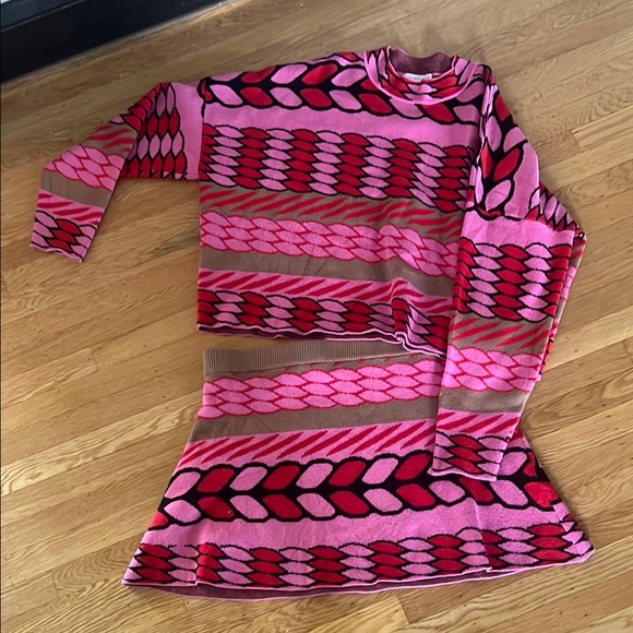 Never Fully Dressed Dresses & Skirts - Pink and Red Patterned Sweater and Skirt Set knit never fully dressed